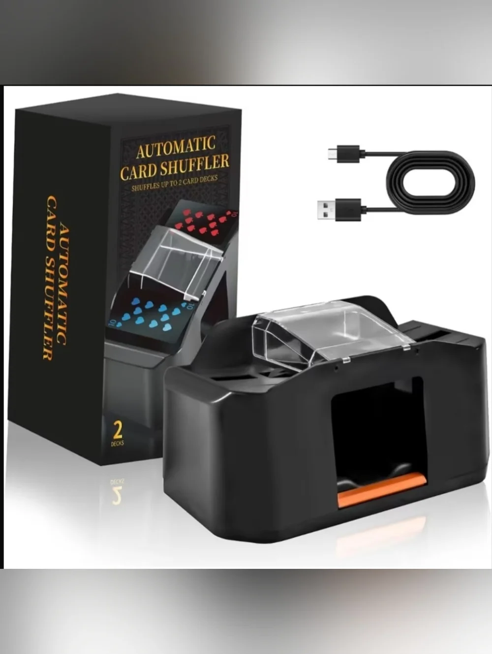 Automatic Electric Card Shuffler - Black with Orange Accent